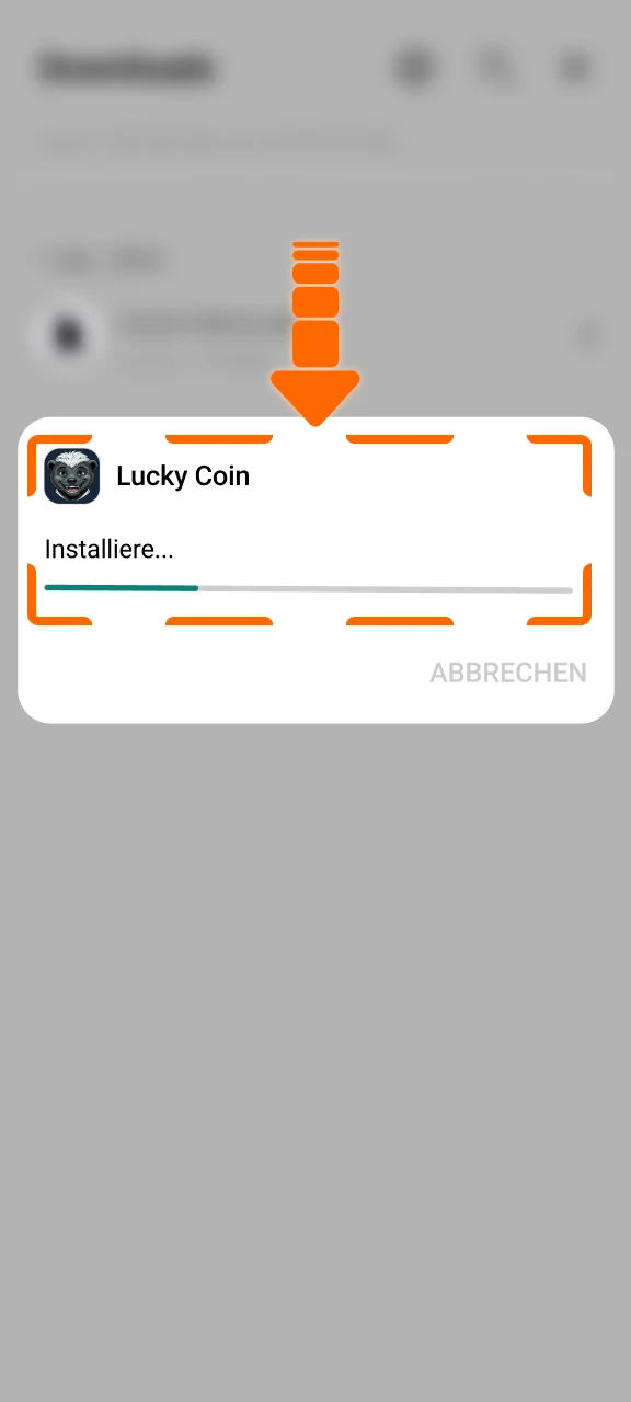 Schließe die Einrichtung der Lucky Coin App auf deinem Android-Smartphone ab.