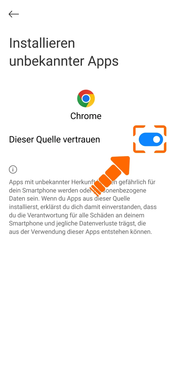 Erlaube die Installation aus unbekannten Quellen für die Lucky Coin Android App.