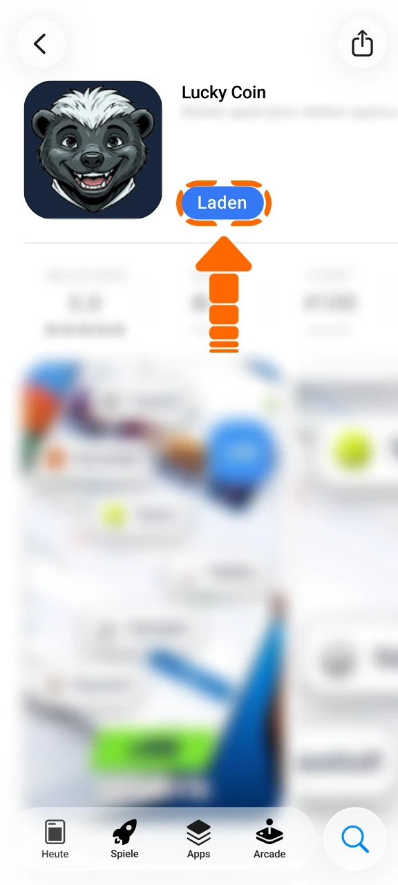 Drücke den Laden-Button für die Lucky Coin iOS App.
