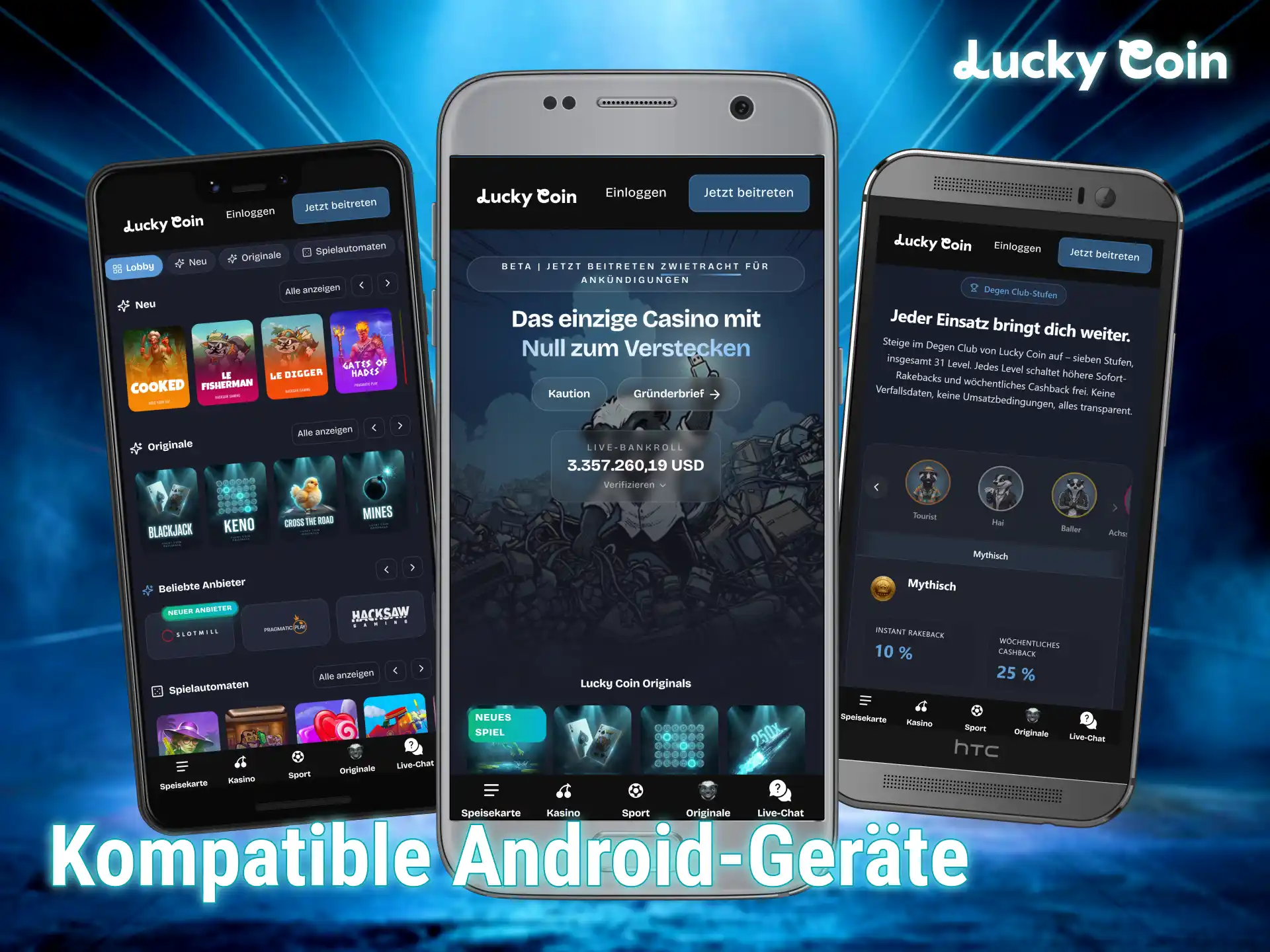 Prüfe alle kompatiblen Geräte mit Android für die Lucky Coin app.