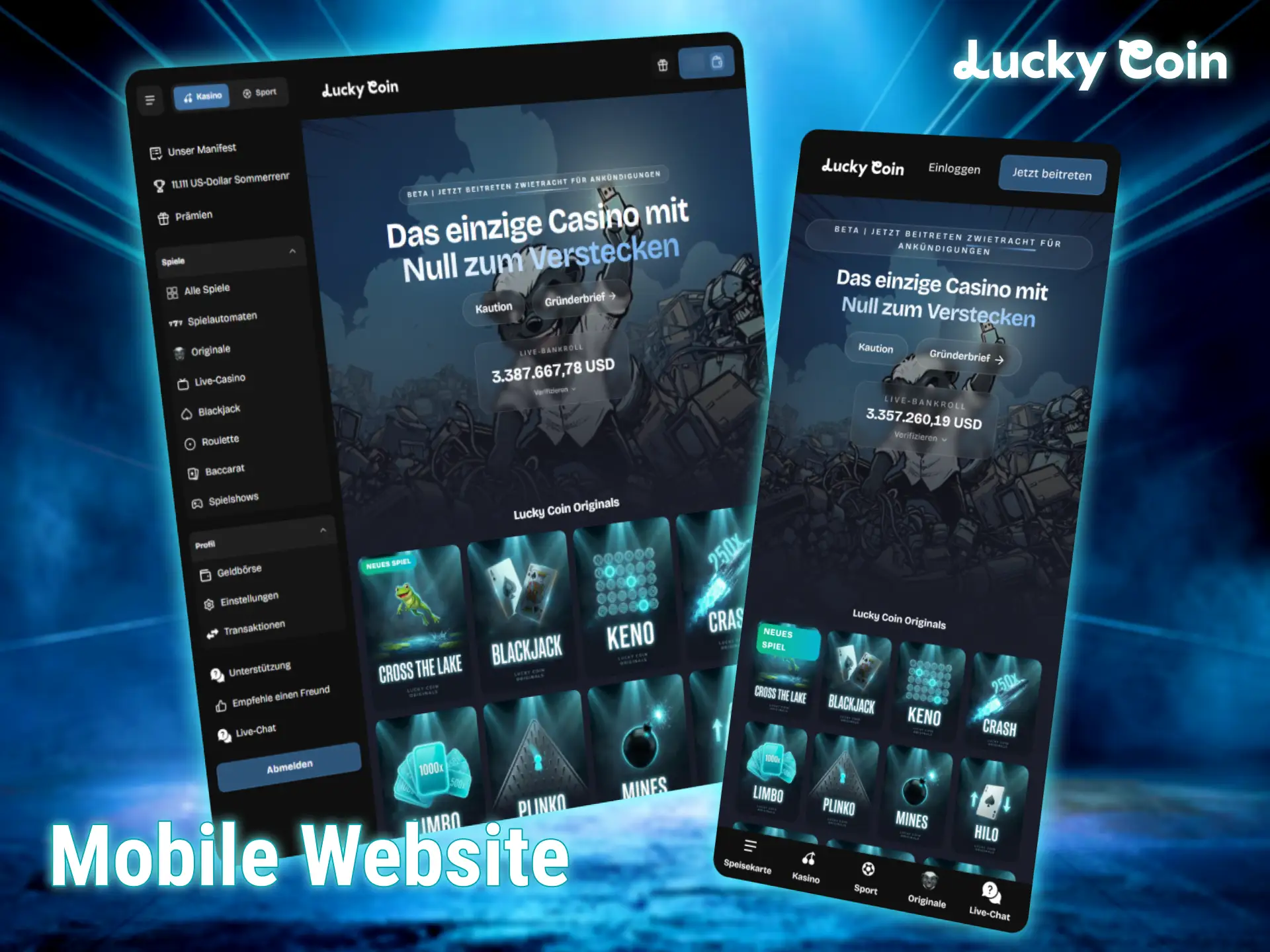 Besuche die mobile webseite als alternative zur Lucky Coin app.