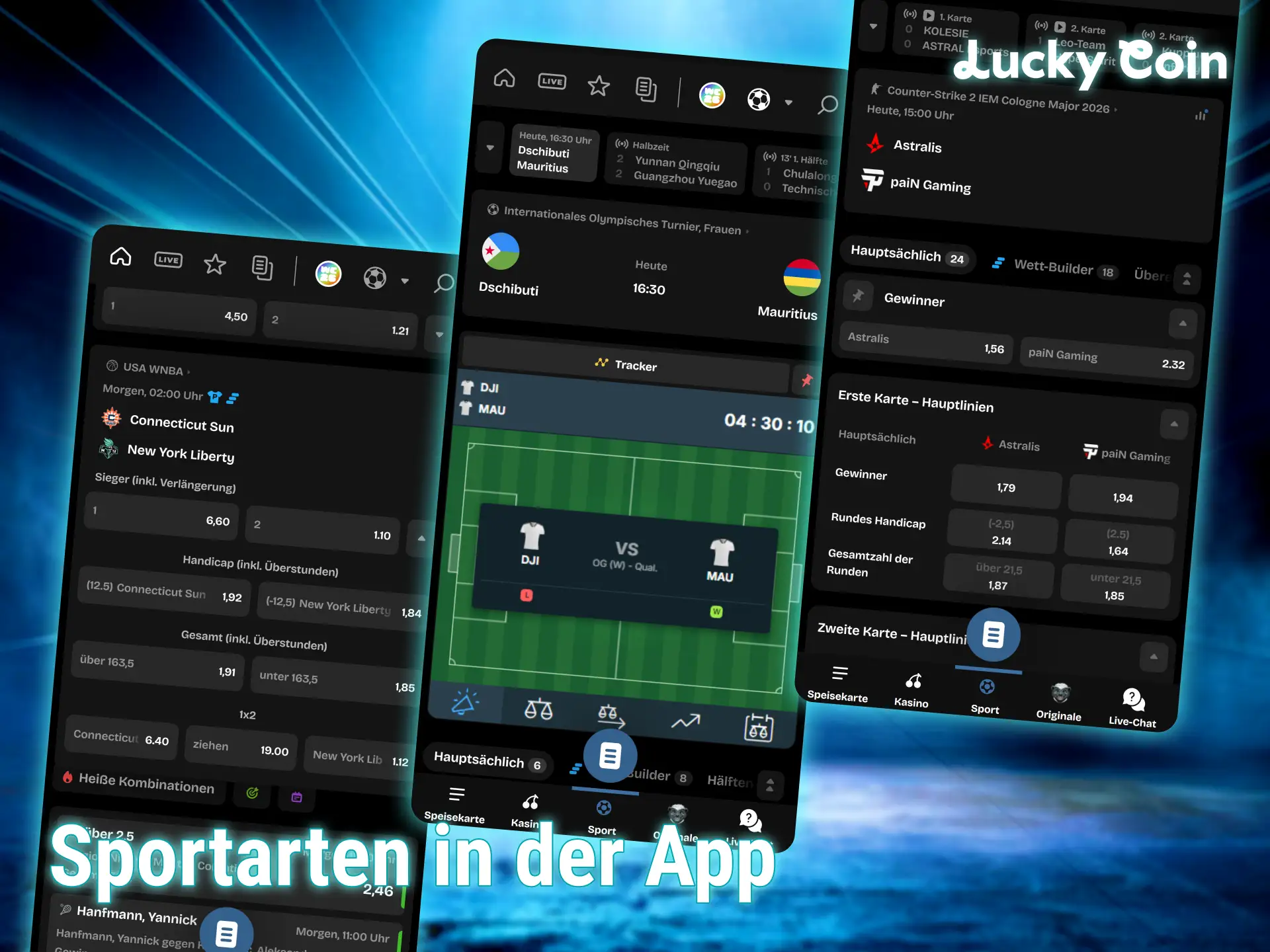 Platziere deine sportwetten ganz einfach in der Lucky Coin app.
