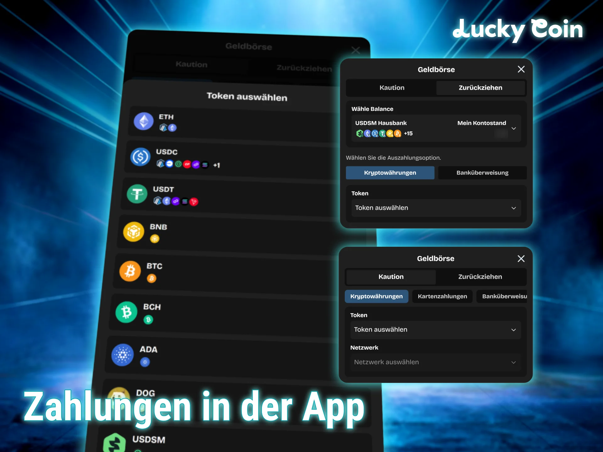 Tätige sichere zahlungen in der Lucky Coin app in Deutschland.