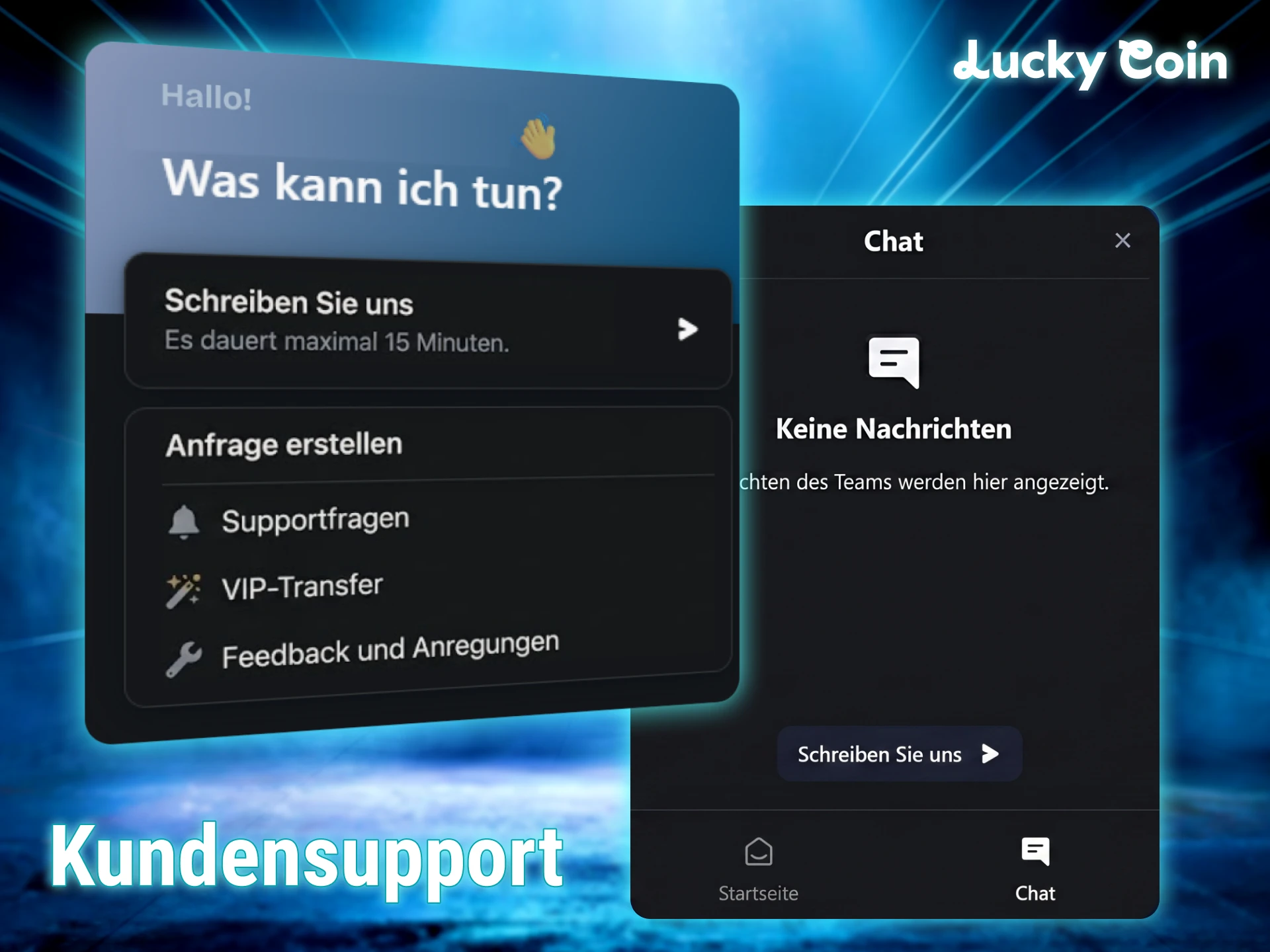 Kontaktiere den Support bei Fragen zu deiner Lucky Coin Auszahlung.