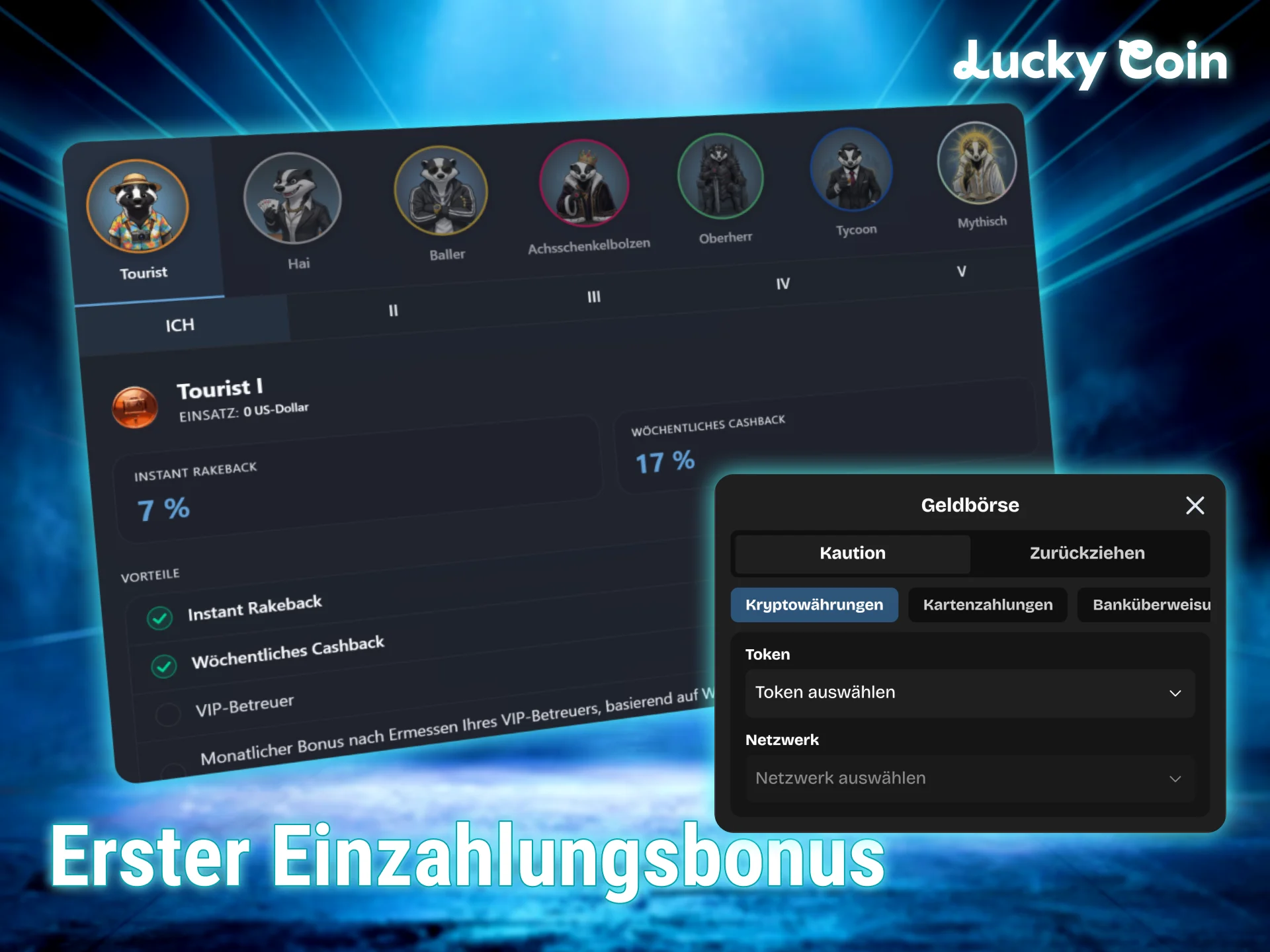 Hol dir den großartigen Lucky Coin einzahlungsbonus nach deiner ersten einzahlung.