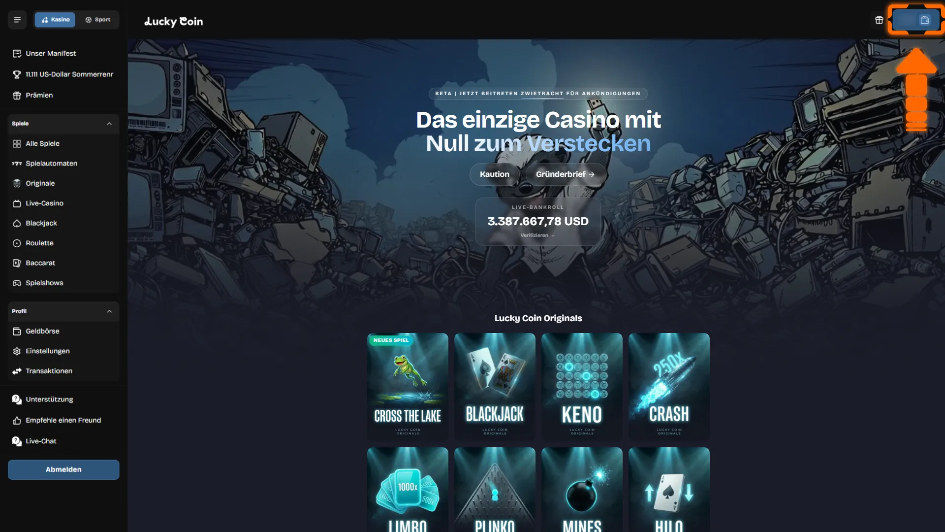 Zahle nach der Lucky Coin Registrierung ein und aktiviere deinen Willkommensbonus.