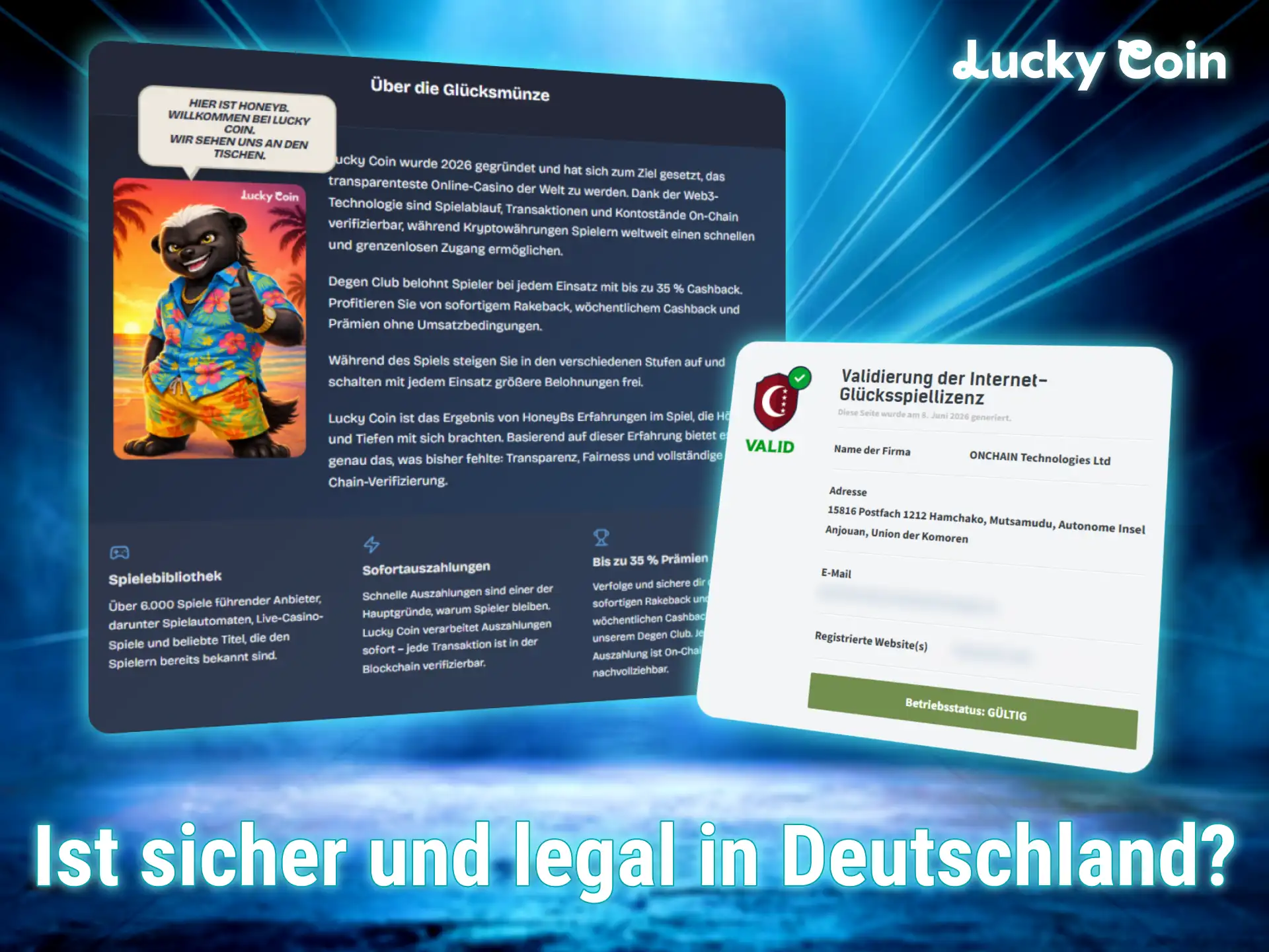 Wette dauerhaft sicher und legal bei Lucky Coin in Deutschland.