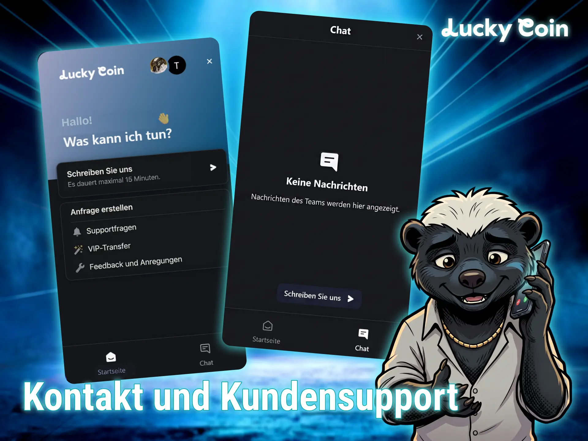 Kontaktiere den schnellen kundensupport im Lucky Coin online casino bei fragen.