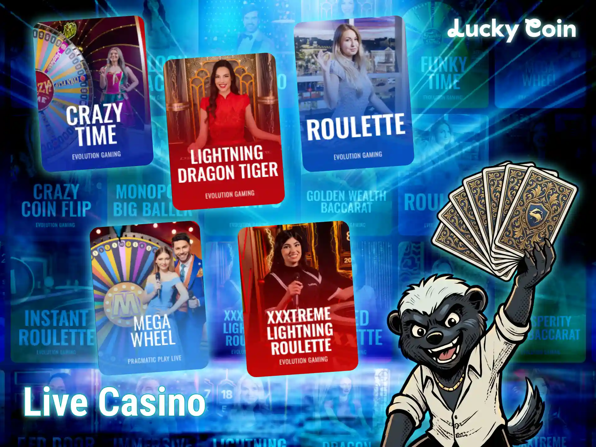 Spiele mit echten dealern im Lucky Coin live online casino.