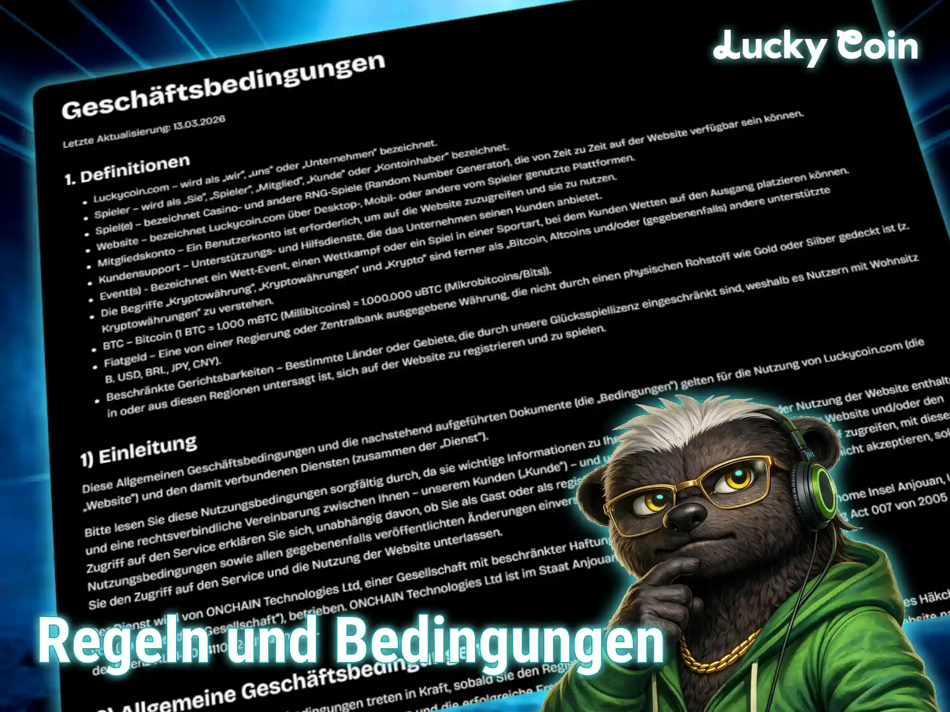 Beachte die allgemeinen regeln für sportwetten auf der Lucky Coin plattform.